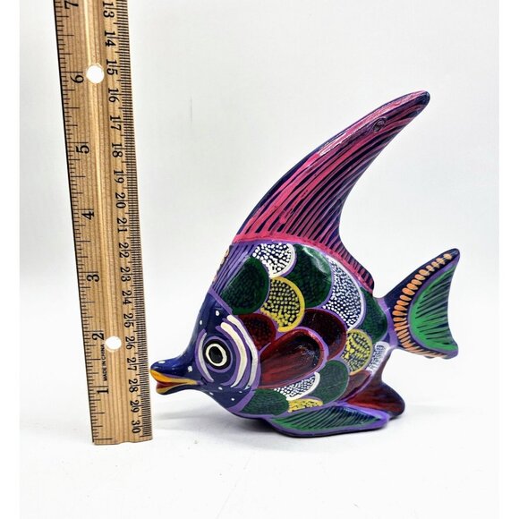 Hand Painted Terracotta Tropical Angel Fish Folk Art Mexican - Picture 10 of 11